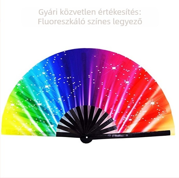 13 hüvelykes bambuszcsontból készült Tai Chi ventilátor, nagy méretű reklámventilátor, gyűrűs ventilátor, harcművészeti ventilátor, fluoreszkáló összecsukható ventilátor