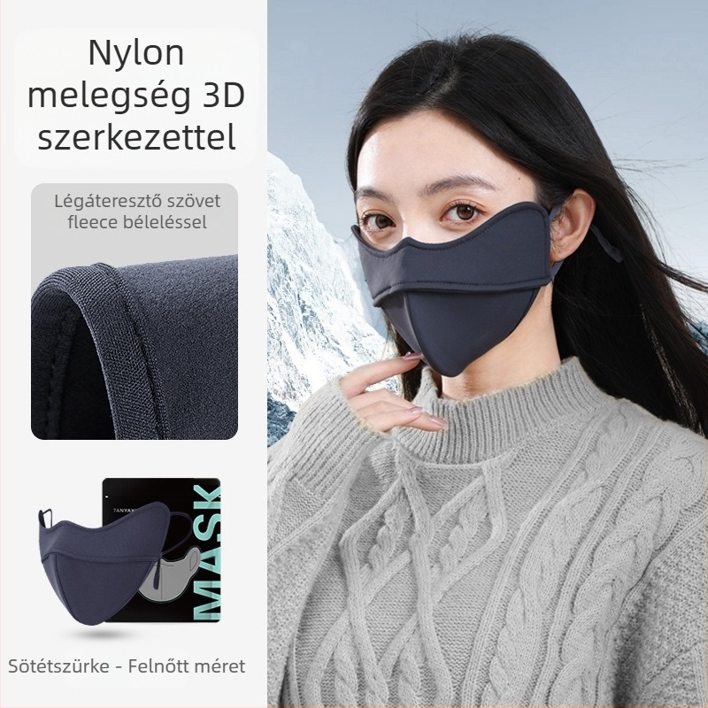 Nejlon hővédő maszk őszi és téli használatra 5D orrnyereg csíkkal, polár béléssel, háromdimenziós, uniszex, szél- és hidegálló, kerékpározáshoz és síeléshez alkalmas, közvetlenül a gyárból