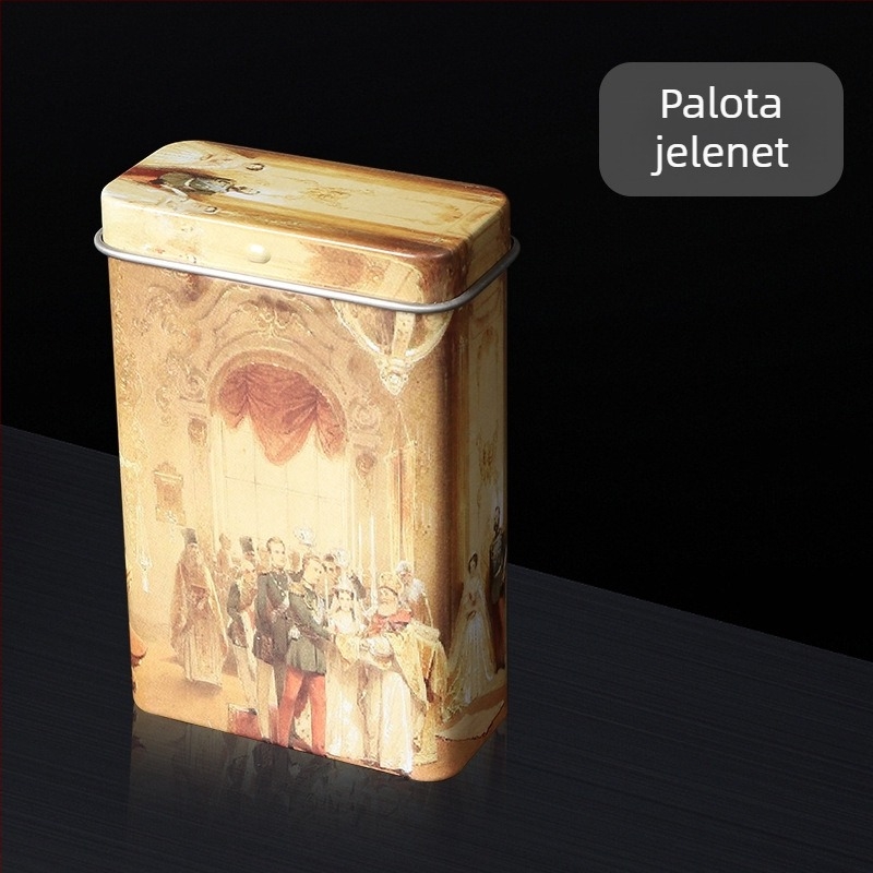 Új, 20 darabos, flip fém integrált cigarettatartó, kreatív, több mintázatú, vízálló és nedvességálló, férfi ónozott doboz, közvetlen értékesítés