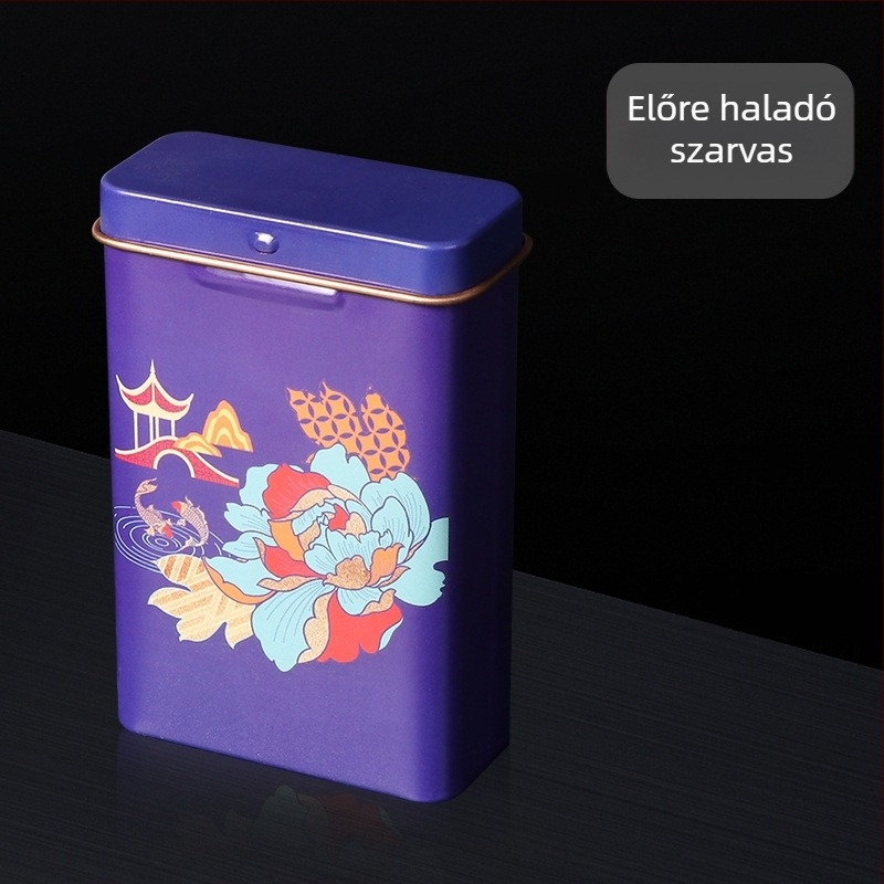 Új, 20 darabos, flip fém integrált cigarettatartó, kreatív, több mintázatú, vízálló és nedvességálló, férfi ónozott doboz, közvetlen értékesítés
