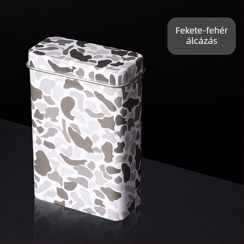 Új, 20 darabos, flip fém integrált cigarettatartó, kreatív, több mintázatú, vízálló és nedvességálló, férfi ónozott doboz, közvetlen értékesítés