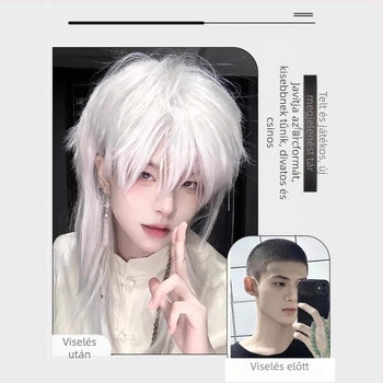 Fehér farkas farok márnafej paróka fiúknak női rövid haj japán sorozatú Cos szamuráj fej szimuláció férfi teljes fejfedő