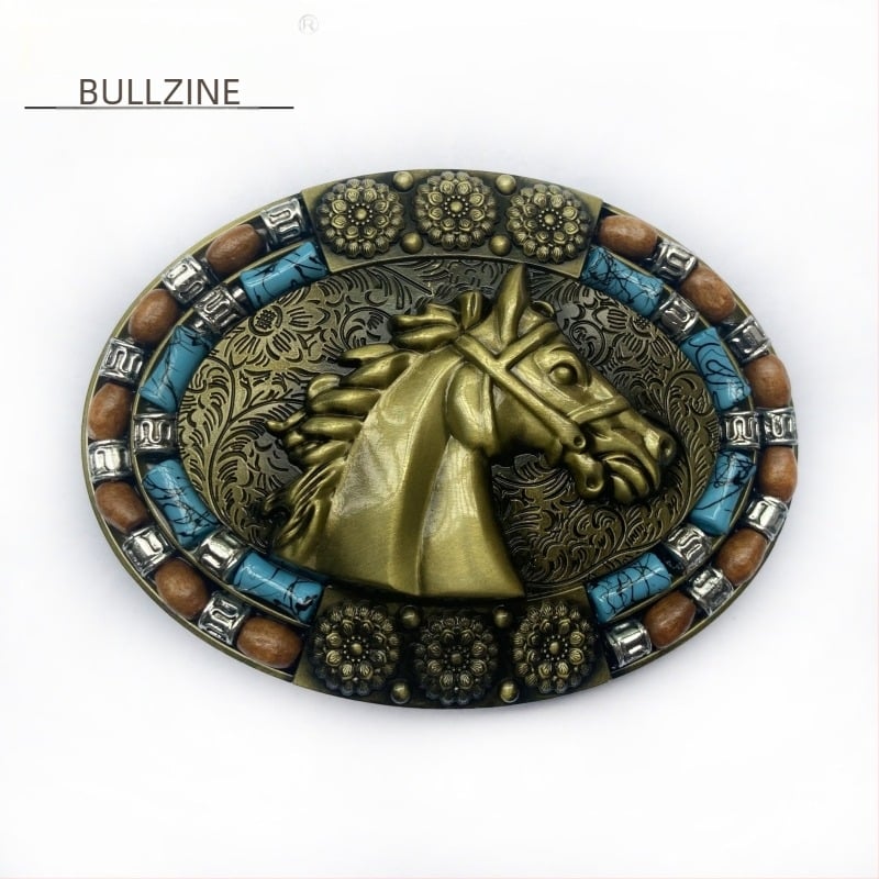 BULLZINE cinkötvözetből készült western farmer lófejes övcsat 03764-2 Vintage hétköznapi övcsat