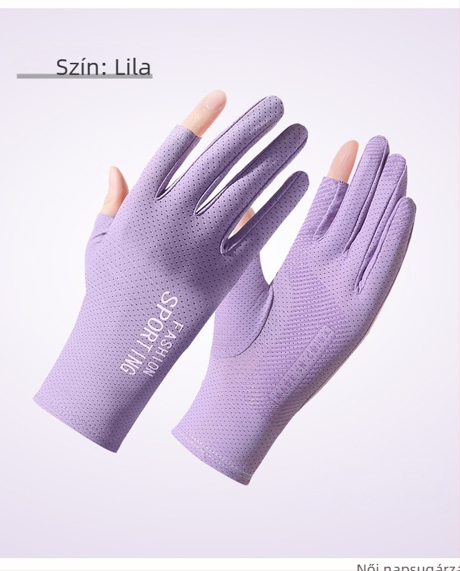Nyári napvédő jég selyemkesztyű női vékony anti-ultraibolya rugalmas lovaglókesztyű csúszásmentes vezetés elvitelre két ujjal