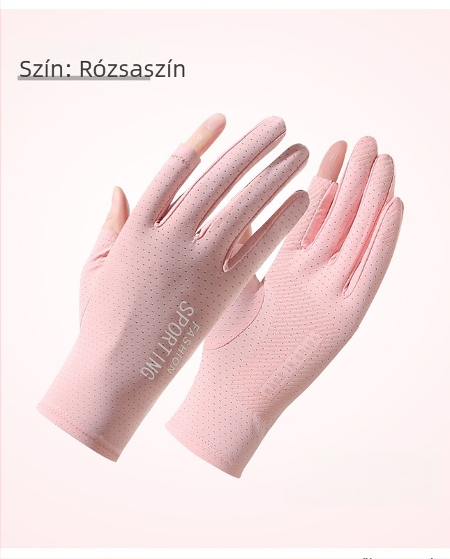Nyári napvédő jég selyemkesztyű női vékony anti-ultraibolya rugalmas lovaglókesztyű csúszásmentes vezetés elvitelre két ujjal