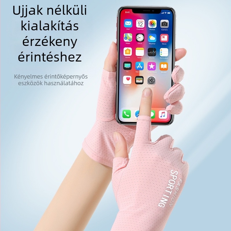 Nyári napvédő jég selyemkesztyű női vékony anti-ultraibolya rugalmas lovaglókesztyű csúszásmentes vezetés elvitelre két ujjal
