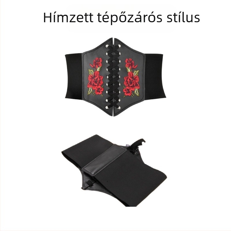 Határokon átnyúló európai és amerikai stílusú női divatos hímzett, rózsaszín, szuper széles női deréköv elasztikus bőrrel