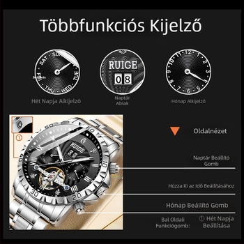 Klasszikus üreges automata mechanikus óra férfi rozsdamentes acél lendkerék híres óra vízálló divatos férfi karóra