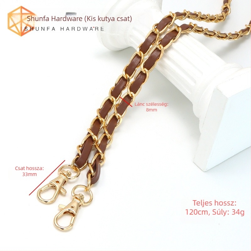 Új alumínium láncos bőr táska fém nyakpántos Chanel stílusú vállpántos PU bőr keresztpántos táska