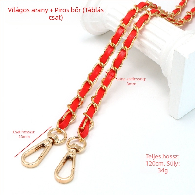 Új alumínium láncos bőr táska fém nyakpántos Chanel stílusú vállpántos PU bőr keresztpántos táska