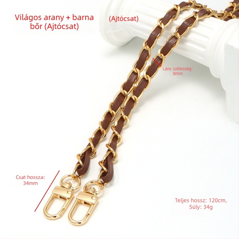 Új alumínium láncos bőr táska fém nyakpántos Chanel stílusú vállpántos PU bőr keresztpántos táska