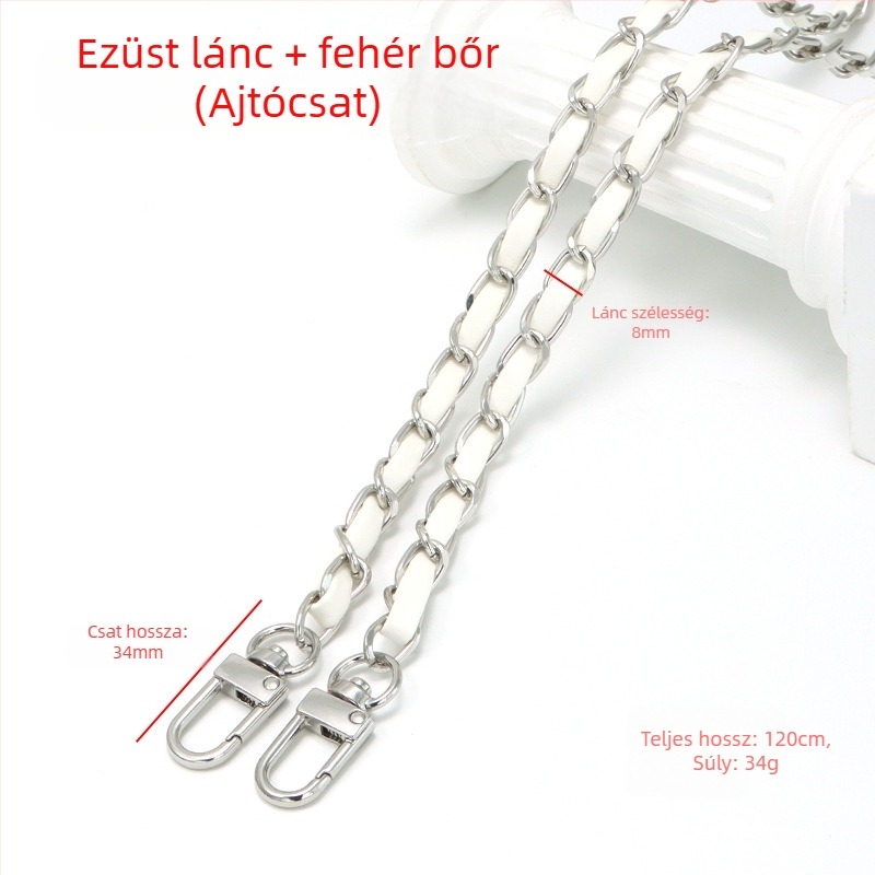 Új alumínium láncos bőr táska fém nyakpántos Chanel stílusú vállpántos PU bőr keresztpántos táska