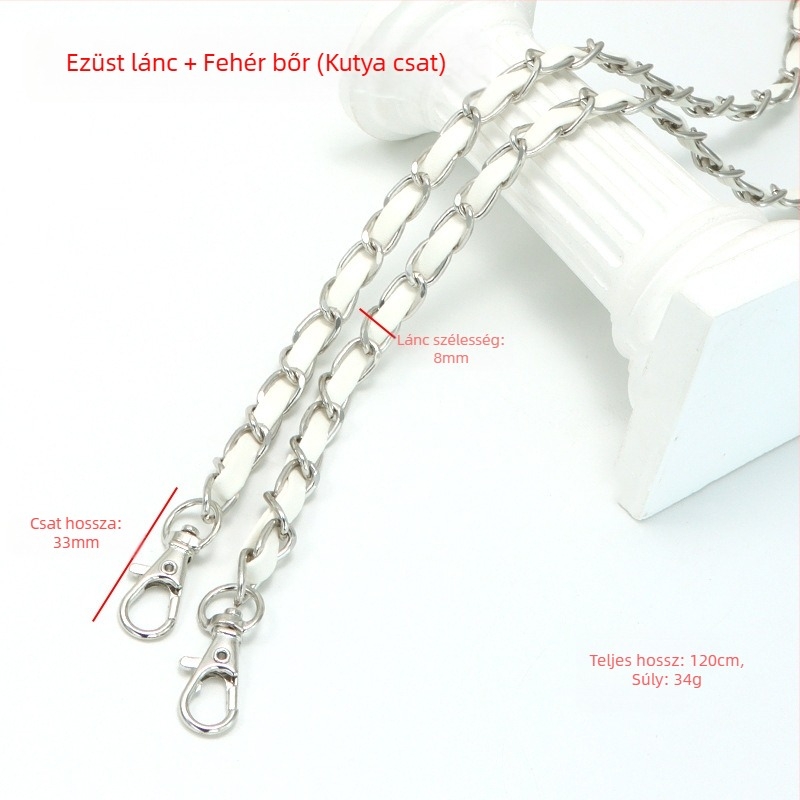 Új alumínium láncos bőr táska fém nyakpántos Chanel stílusú vállpántos PU bőr keresztpántos táska