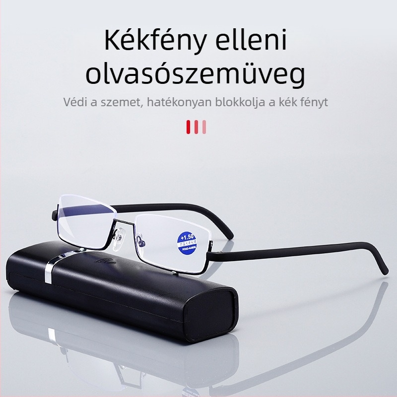 Divatos, új, félkeretes, hordozható olvasószemüvegek férfiaknak és nőknek, divatos dobozos, kék fény elleni védelemmel, határokon átnyúló olvasószemüvegekkel, raktáron