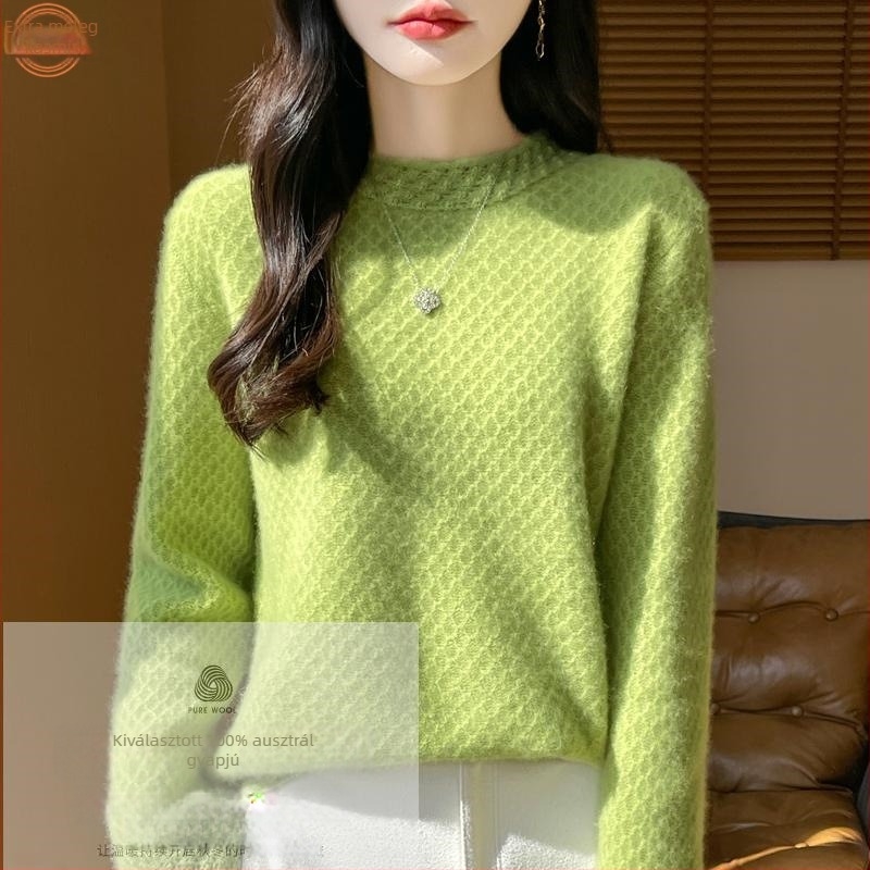 Nehézipari méhsejt tűvel készült, félig magas gallérú, 100%-os tiszta gyapjúból készült női pulóver, új, hosszú ujjú, kötött pulóver, laza, minden mérkőzésre alkalmas alaping