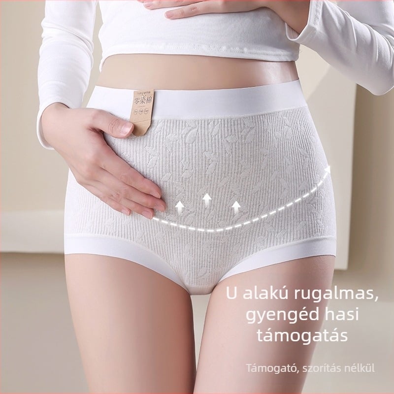 Várandós női bugyi Női magas derekú, hasizmás, csípőemelő, tiszta pamut, festetlen, nyers pamut, speciális bugyi terhességhez, bőrbarát, légáteresztő