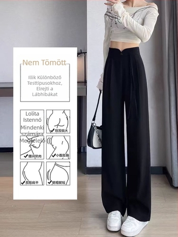 Guofeng csatos fekete nadrág női tavaszi és őszi dizájn magas derekú, mártott, egyenes, laza, lezser, keskeny, bő szárú nadrág
