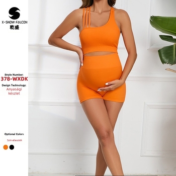 Népszerű kismama jóga nyári ruházat nedvességelvezető és gyorsan száradó sport rövidnadrág kétrészes szett a terhességi has és a kismama ruha eltakarására nőknek