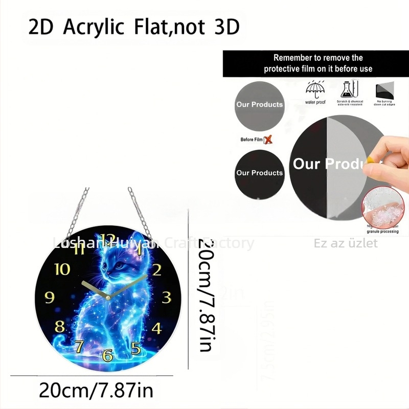 1 db 2D-s lapos, világító kék cibet akril dekorációs medál, otthoni nappali dekorációjára alkalmas