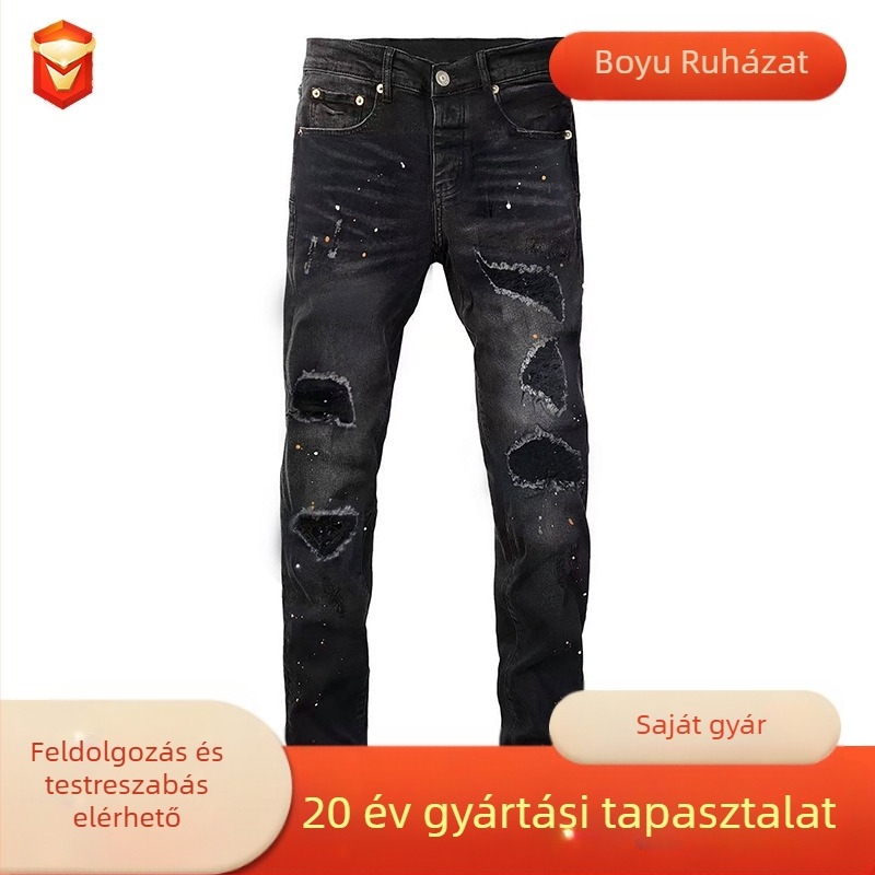 Tengerentúli, határokon átnyúló robbanások 2025-ös lyukfoltos egyenes farmernadrág, fekete, raktáron