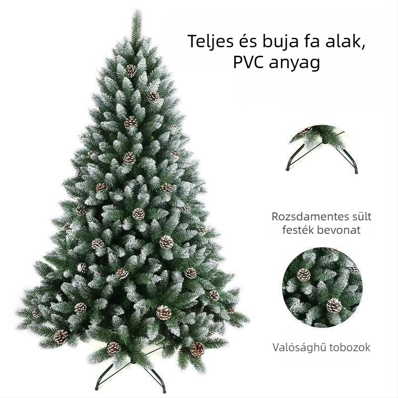 Hegyes, lapos fejű PVC spray fehér karácsonyfa piros tobozzal fenyőtoboz karácsonyfa titkosító fenyő karácsonyfadíszek padló
