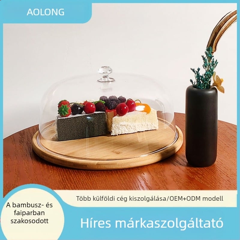 Kreatív torta tányér dim sum tálca egyszerű átlátszó akril borítás desszert asztal torta gyümölcs tányér kijelző tányér bambusz