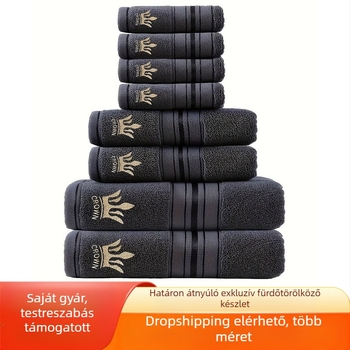 Tiszta pamut törölköző- és fürdőlepedő szett elegáns hímzéssel, szegélyen átívelő, kizárólag vastagított és nagyított négyzet alakú törölközőkhöz, ajándék törölköző szett