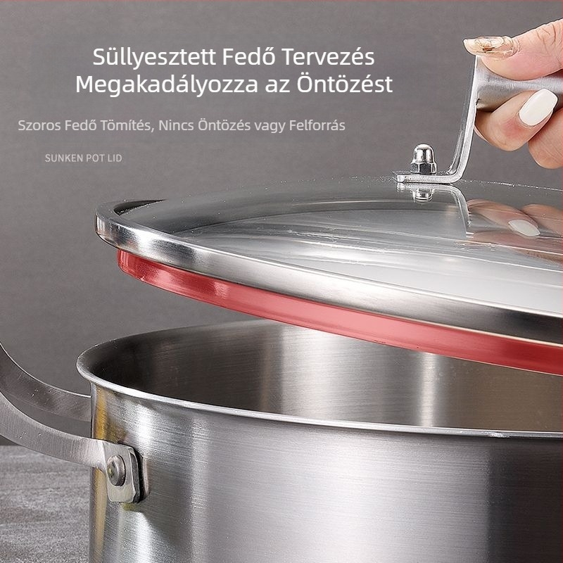 Német ötrétegű 304 rozsdamentes acélból készült forró edény, európai stílusú dupla fülű, átlátszó leveses edény, shabu-shabu dupla fülű leveses edény, kereskedelmi forgalomban kapható forró edény-medence