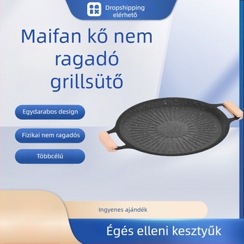 Koreai stílusú grilllap kültéri kempingezéshez, otthoni tapadásmentes serpenyő grilllap piknikhez, grillezéshez, partihoz, grillezéshez, Maifan kőből
