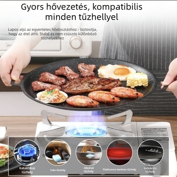 Koreai stílusú grilllap kültéri kempingezéshez, otthoni tapadásmentes serpenyő grilllap piknikhez, grillezéshez, partihoz, grillezéshez, Maifan kőből