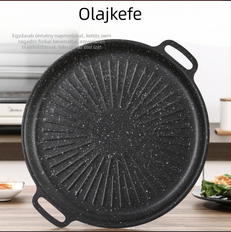 Koreai stílusú grilllap kültéri kempingezéshez, otthoni tapadásmentes serpenyő grilllap piknikhez, grillezéshez, partihoz, grillezéshez, Maifan kőből