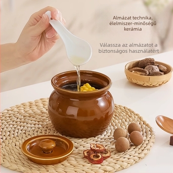 Kerámia agyagedény leveses pörköltpohár otthoni használatra, vízelválasztó pörköltfazék egy személyre fedővel, élelmiszeripari minőségű levesgőzölő pohár, sűrített kerámia edény