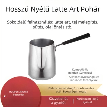 Rozsdamentes acél 304 Latte Art csésze fogantyúval tejhabosító pohár tejespohár hosszú fogantyúval viaszos pohár főzőkávéfőző otthonra