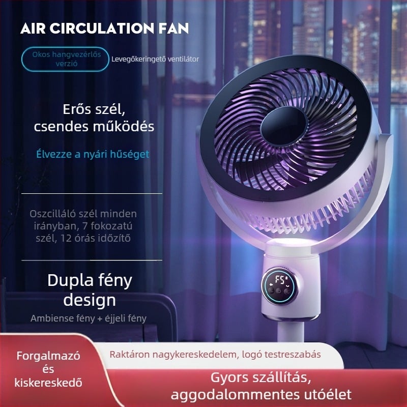 Határokon átnyúló népszerű légkeringető ventilátor, intelligens hangventilátor, háztartási asztali és állványos kettős célú teleszkópos rázófejes ventilátor, állóventilátor