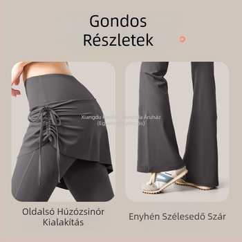 Jóganadrág nőknek, Magas derekú, Csípőemelő, Új stílus, Gyűrött, Bővülő Szoknya Nadrág, Hamis Kétrészes, Enyhén Bővülő Pilates Edzőruha, Nyári