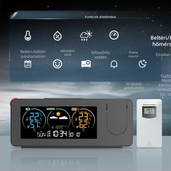 Határokon átnyúló új termék elektronikus projektoróra öröknaptár időjárásállomás időjárás-előrejelzés hőmérséklet páratartalom színes képernyő digitális ébresztőóra