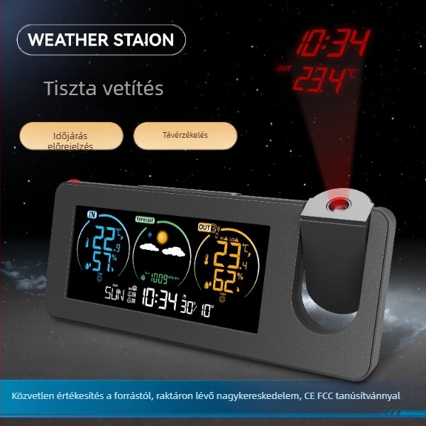 Határokon átnyúló új termék elektronikus projektoróra öröknaptár időjárásállomás időjárás-előrejelzés hőmérséklet páratartalom színes képernyő digitális ébresztőóra