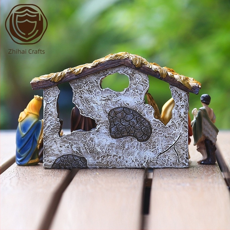 8,5 cm magas klasszikus karácsonyi jászol díszdobozos ünnepi ajándék gyantából készült kézműves termékek határokon átnyúló ellátása