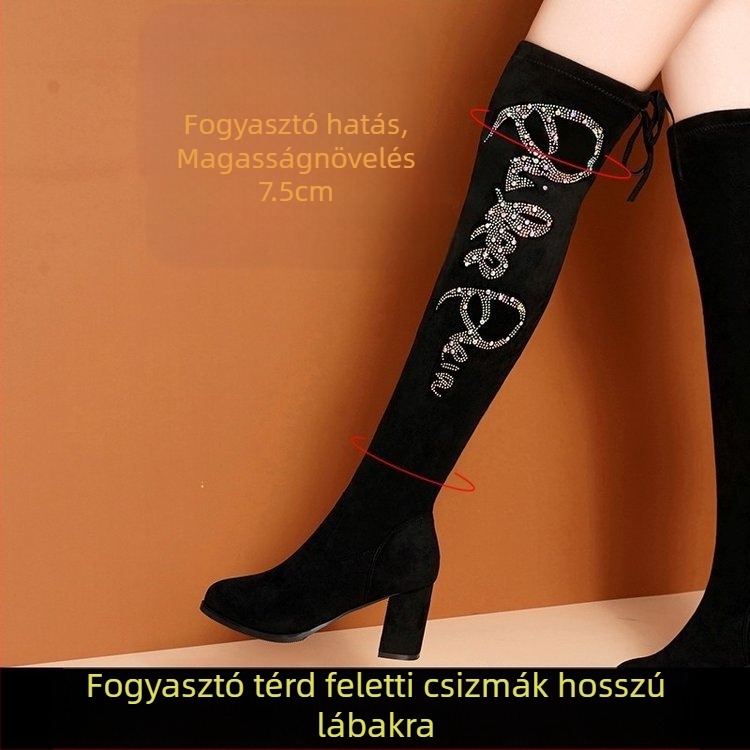Térdig érő csizma Női vastag sarkú csizma 2022 ősz és tél Új bársony meleg vékony rugalmas csizma magas sarkú csizma magas csizma