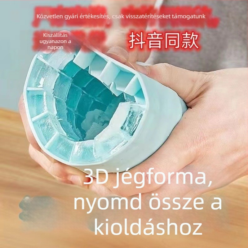 60‑kamrás szilikon jégforma, 3D jégkészítő tálca, könnyű leválasztás, jég tároló doboz, kerek jégkockák