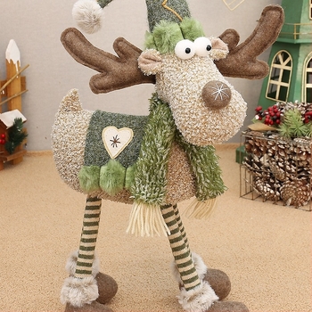 Karácsonyi díszek, négylábú szarvas, zöld, anyagból készült, álló jávorszarvas baba, karácsonyi hangulatdekorációs díszek