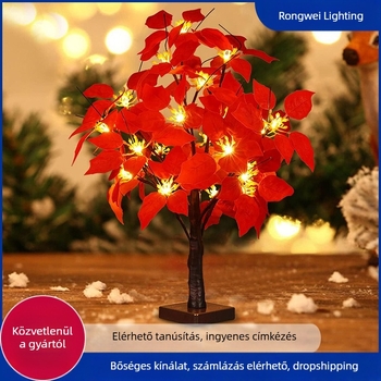 Tavaszi fesztivál újév hangulat nyírfa dekoratív LED-es színes fények fa mikulásvirág karácsonyfa fények hangulatfények fénycsík