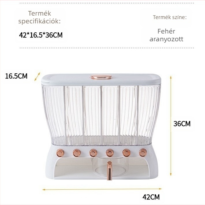 Konyhai tárolódoboz gabonafélékhez, elválasztó állványok rizsvödrökhöz, élelmiszeripari minőségű háztartási osztályozott elkülönített tároló, lezárt vödrök
