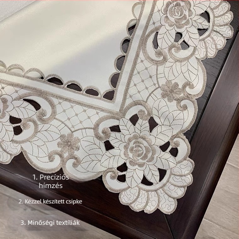 Határokon átnyúló, meleg hímzett asztali terítő modern, egyszerű téglalap alakú poliészter szövet gyártók teaasztal terítő nagykereskedelem