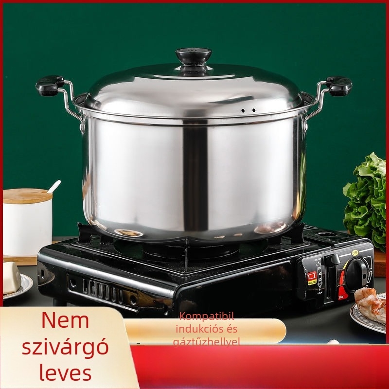 Rozsdamentes acél mély levesesfazék, magas levesesfazék, háztartási, sűrített, nagy kapacitású főzőedény, pörköltfazék, indukciós tűzhely, gáztűzhely