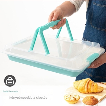 Kültéri kétszínű téglalap alakú tapadásmentes sütőlap fedővel, kültéri grillezett csirkés tálca, hűtött tárolódoboz