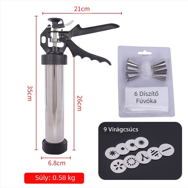 Háztartási rozsdamentes acél sütipisztoly prés sütigép krém díszítőpisztoly díszítő fúvóka megoldott babsütő eszközök otthon