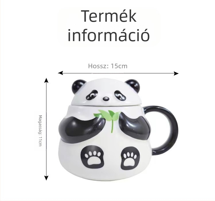 Panda vizespohár fedéllel kerámia bögre elegáns lány niche design aranyos gyerekek kreatív otthon