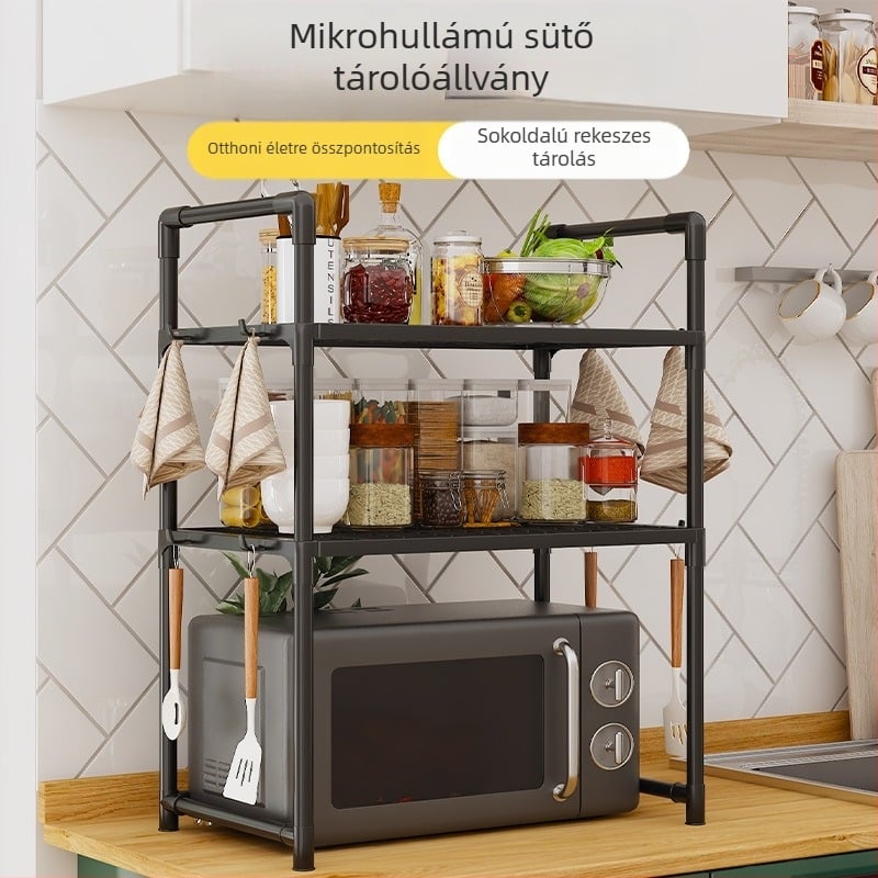 Kétszintes konyha korláttal, horoggal, fűszertartóval, mikrohullámú sütő rácsával, kiszélesített, vastagított sütő kenyérsütő rácsával