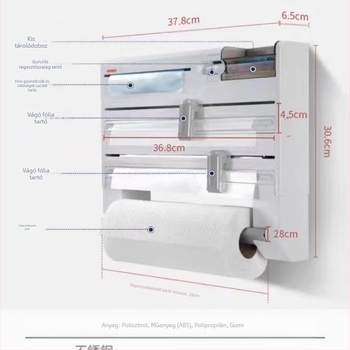 √ Multifunkcionális konyhai háztartási tárolóállvány, falra szerelhető fóliatároló doboz, vágó elhelyező állvány, papírtekercs-tartó